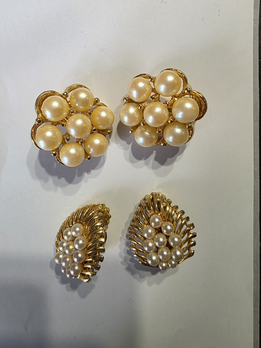 Gold Pearl Cluster Clip-On Earrings - Timeless Women's Jewelry Lot of 2